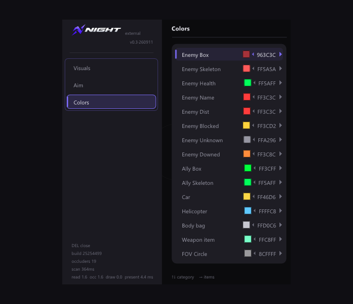 NIGHT — aba Colors do menu